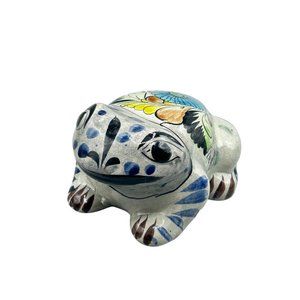 Vintage Tonala Frog Pottery Folk Art Signed Mexico Frog Hand Painted Figurine